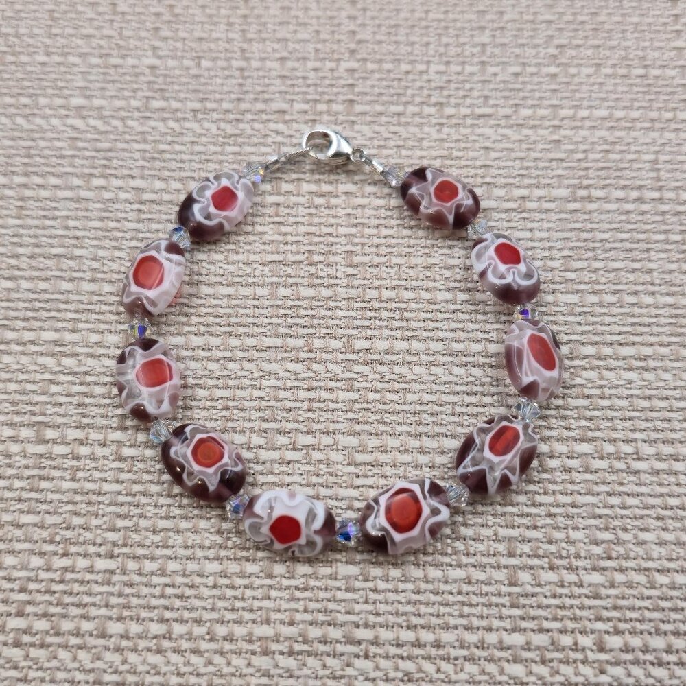 7.5 Inch Sterling Silver Odd Handmade Glass Bracelet B1015